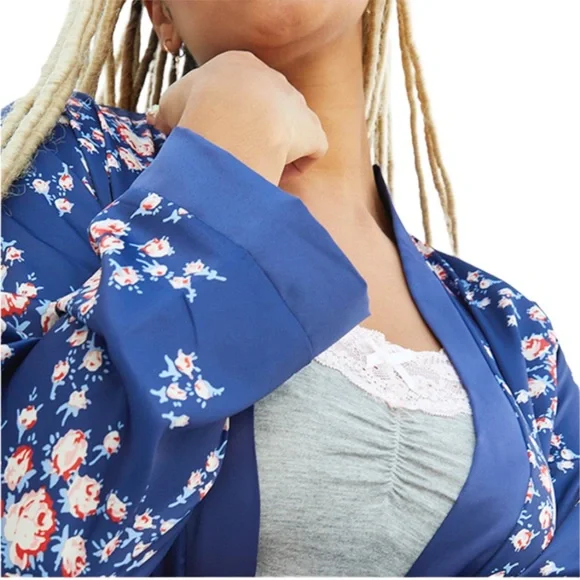 NWT Morgan Lane Allie Robe - Navy Floral (S/M) - Picture 7 of 15